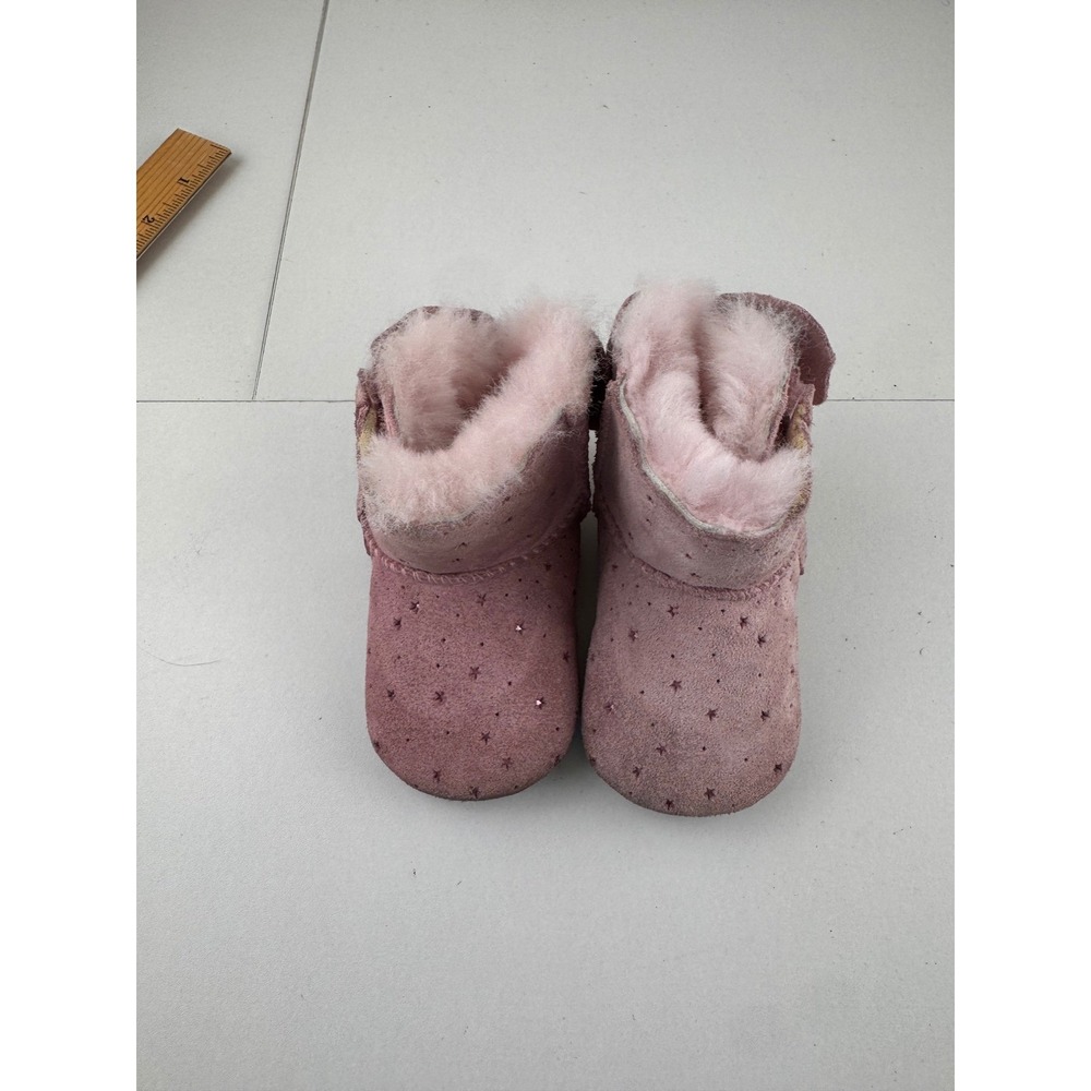 UGG Australia Pink Suede Sheepskin Lined Baby Boots Stars Bow Size‎ 2